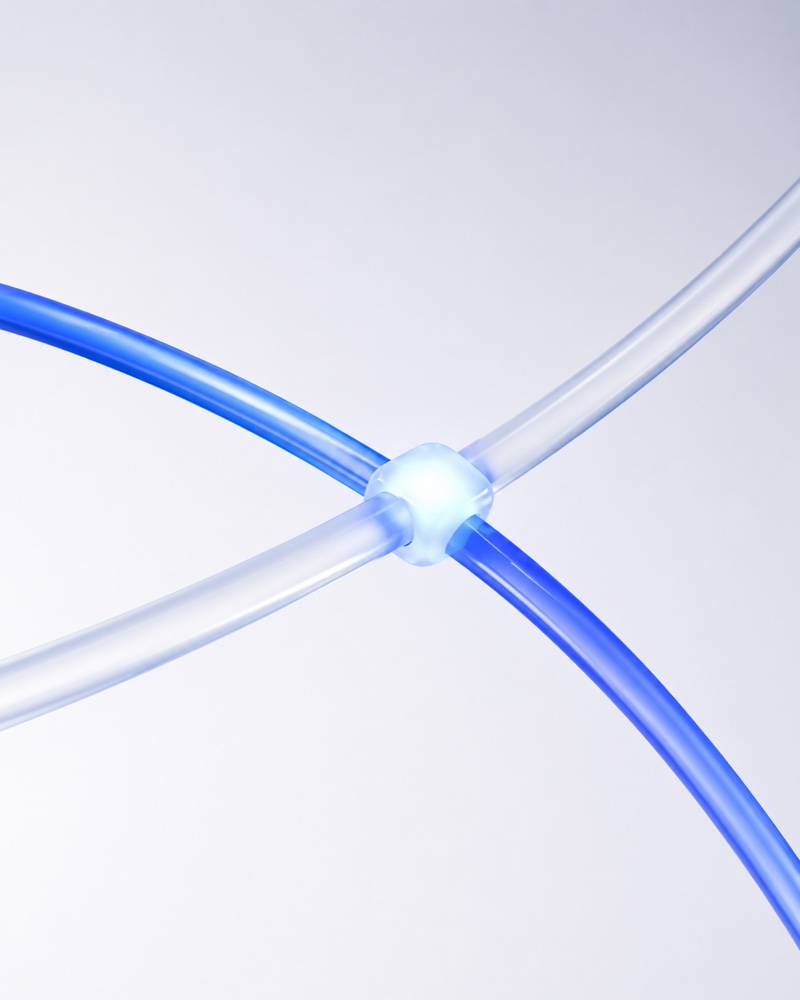 Intersecting clear and cobalt glass arcs