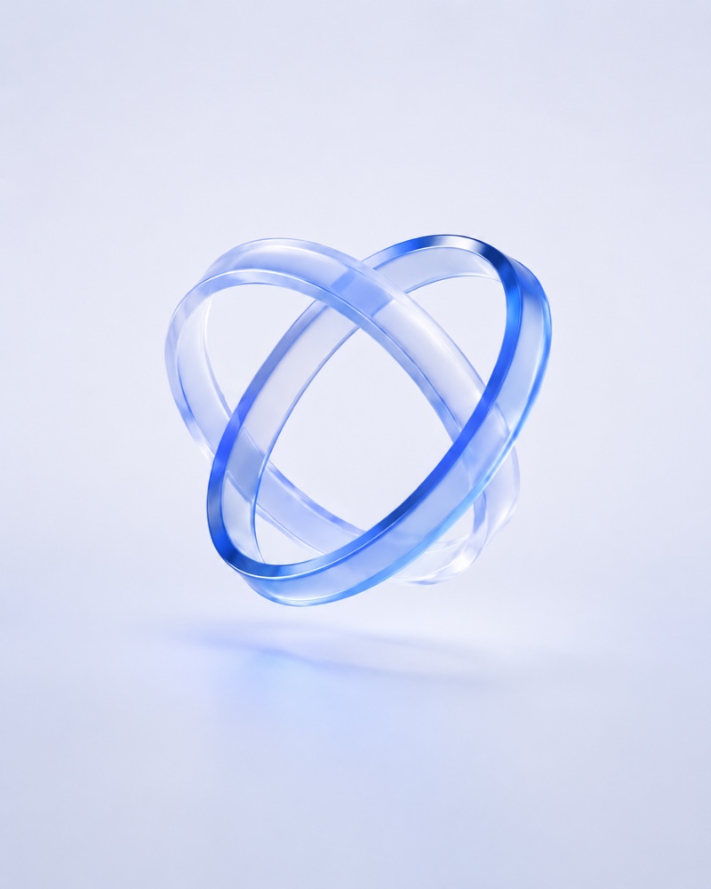 Floating cobalt and clear glass orbital rings
